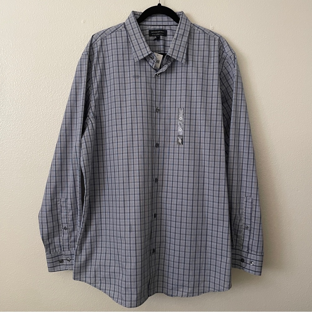 NEW XXL Banana Republic Men’s Button Down Shirt 18 Non Ironed Tailored Plaid 36”